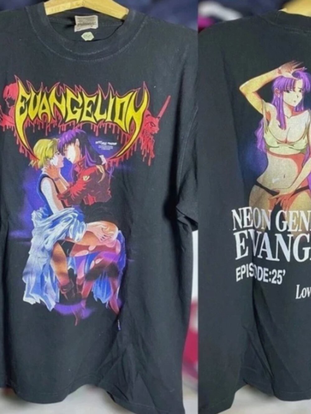 Vintage Evangelion Anime Tee Neon Genesis Graphic Shirt 2 Sided